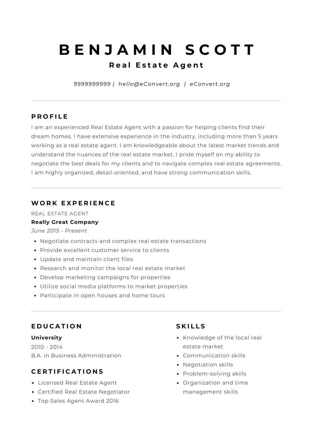Real Estate Agent Resume