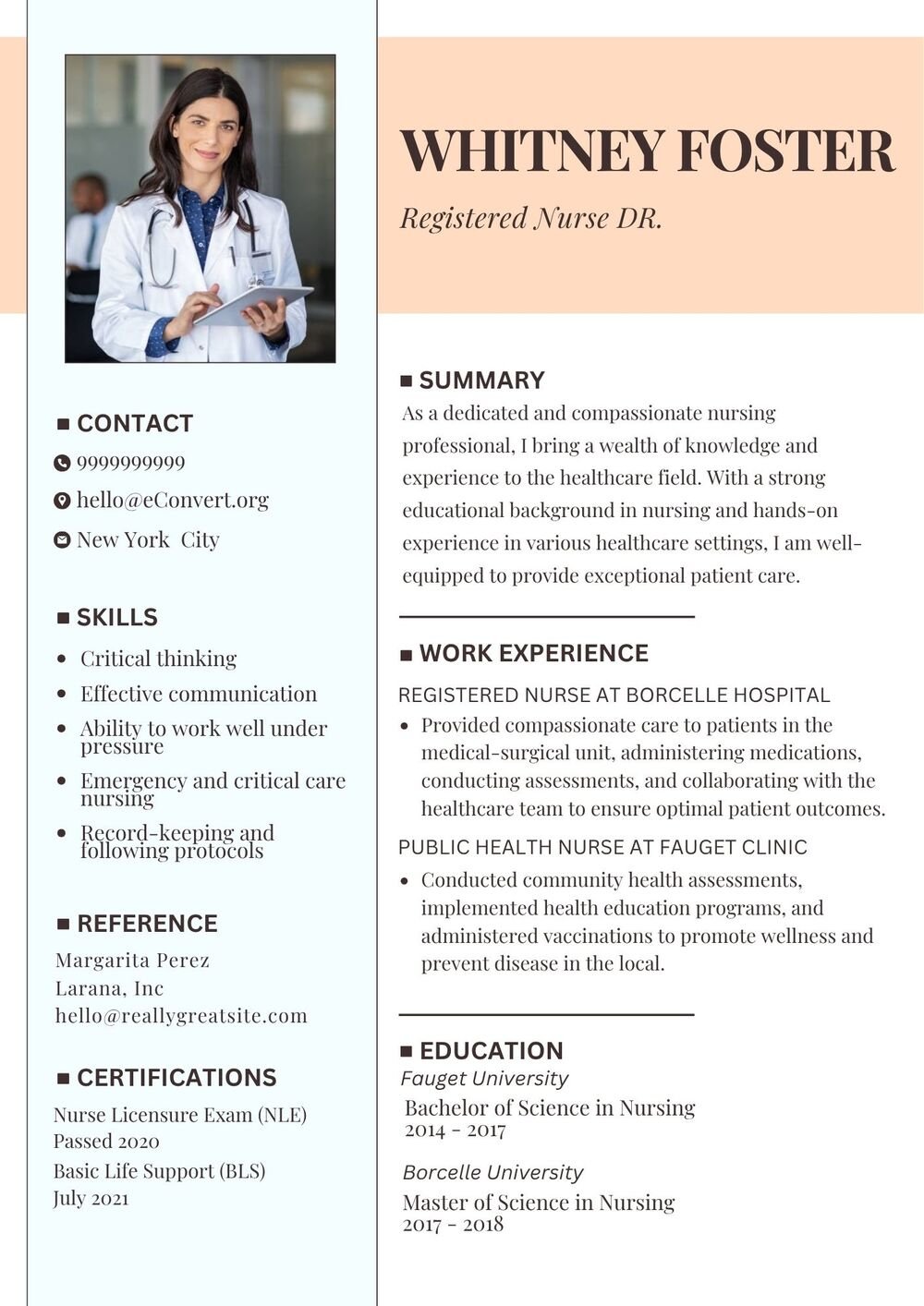 Registered Nurse DR. Resume