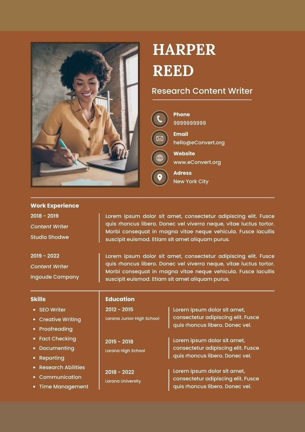 Research Content Writer Resume