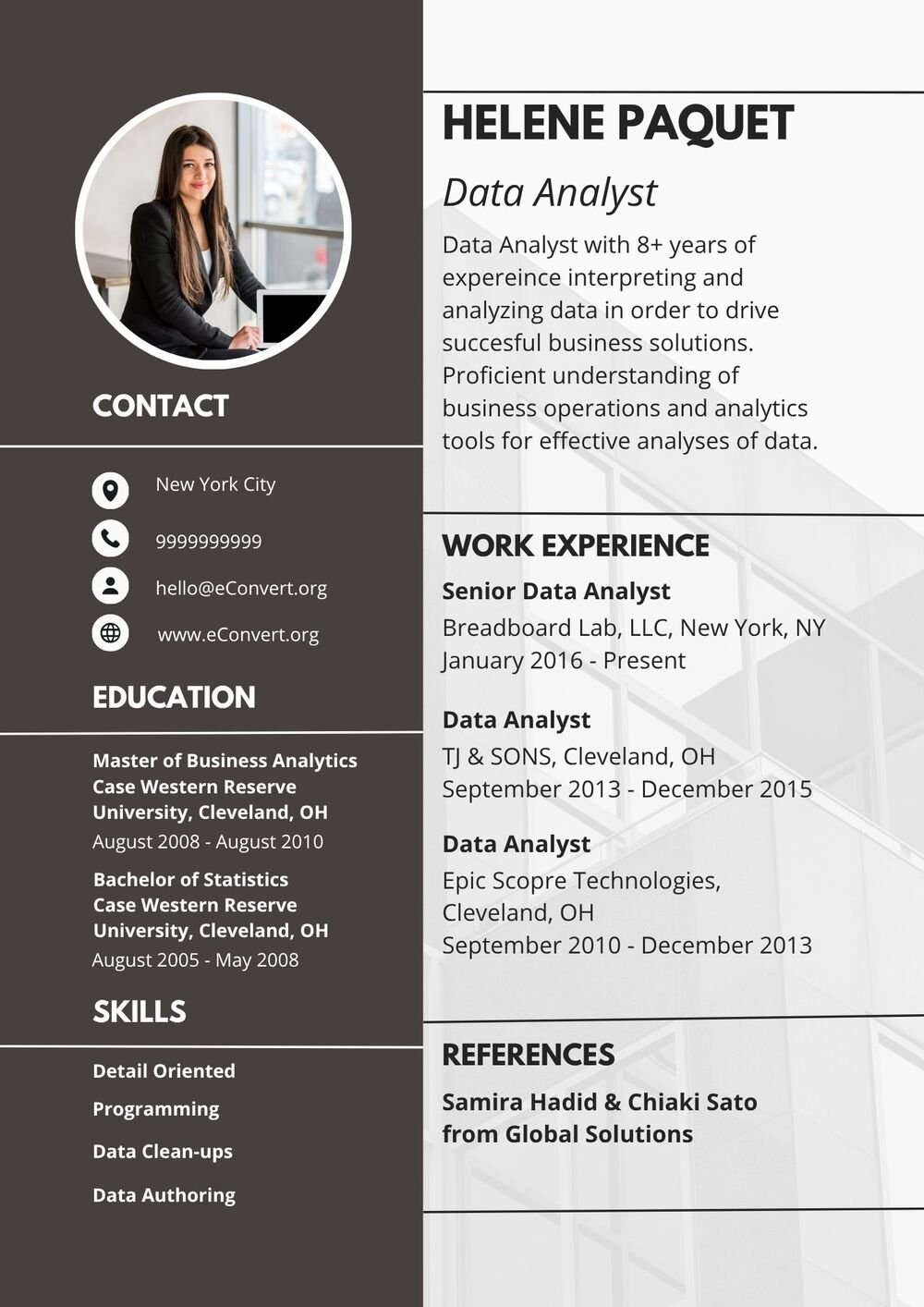 Resume Templates for Data Analyst