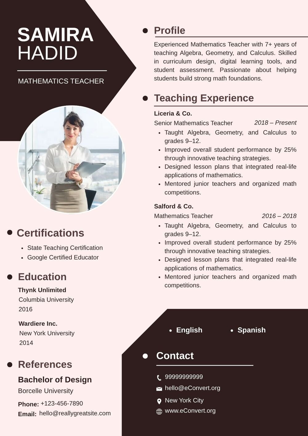 Resume Templates for Teachers