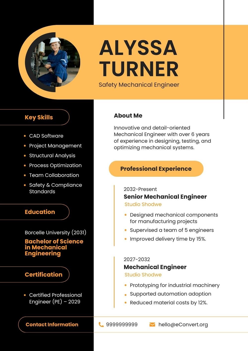 Safety Mechanical Engineer Resume