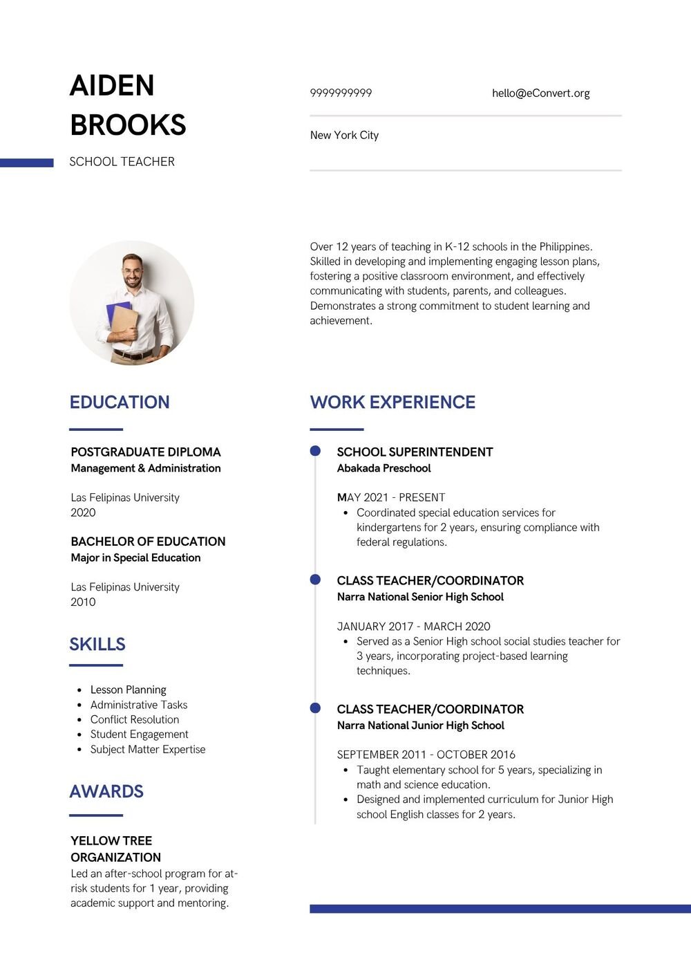 School Teacher Resume