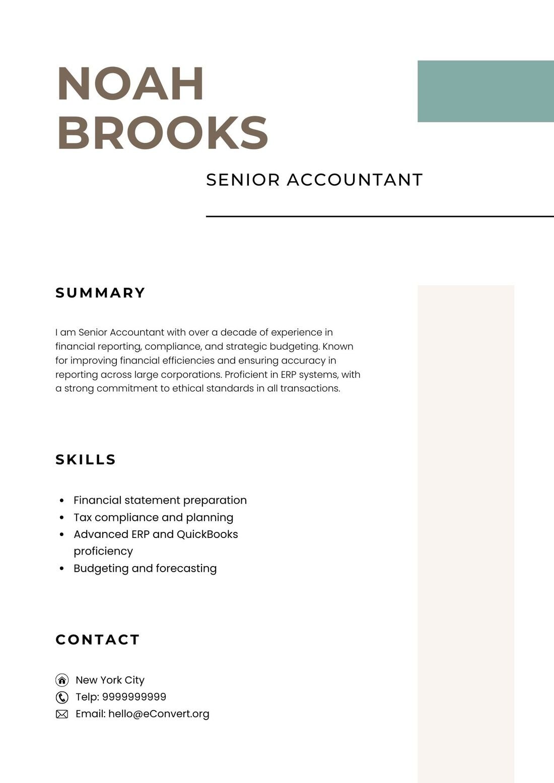 Senior Accountant Resume