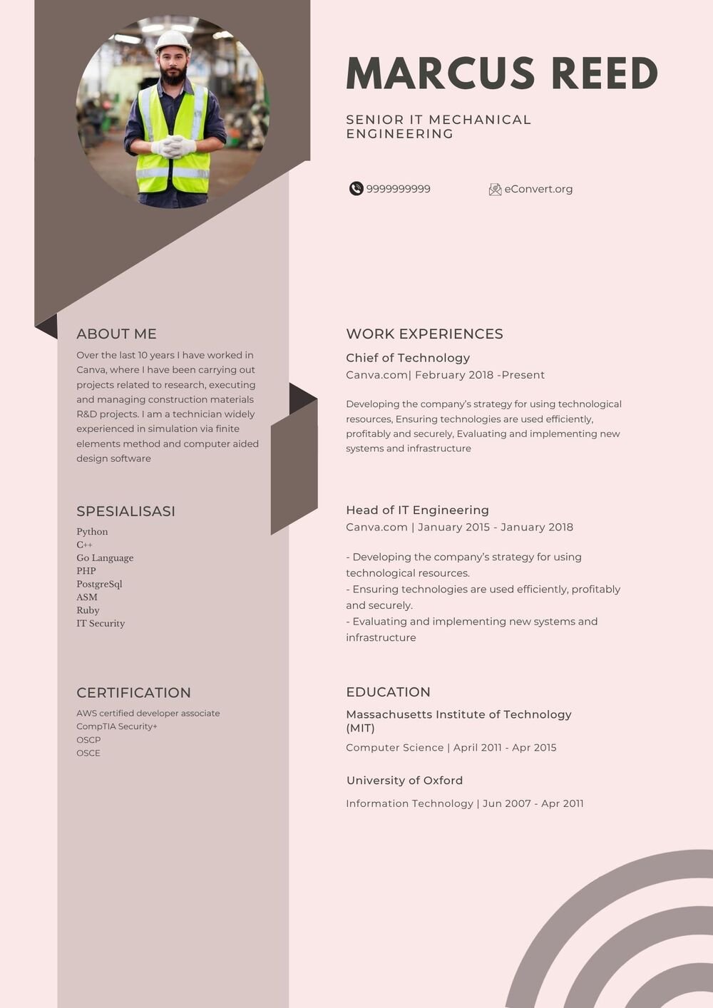 Senior IT Mechanical Engineering Resume