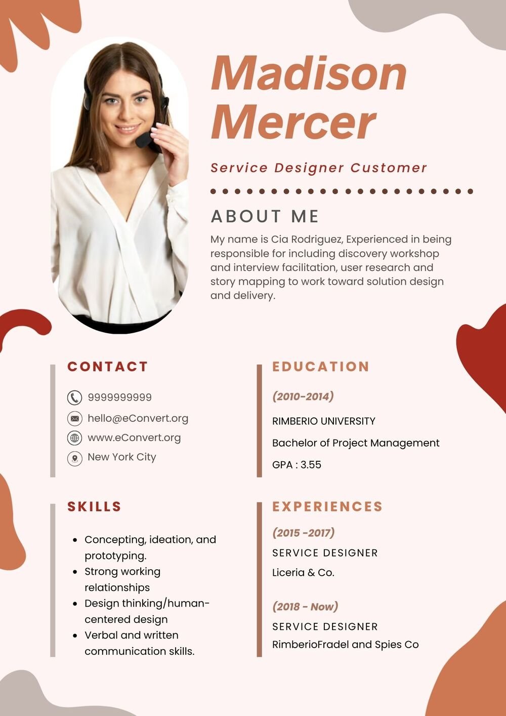 Service Designer Customer Resume