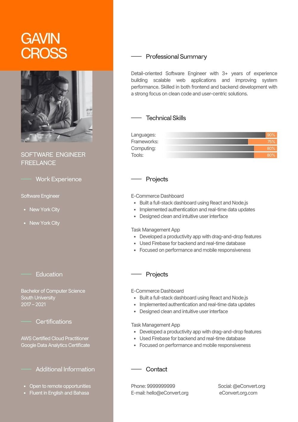 Software Engineer Freelance Resume