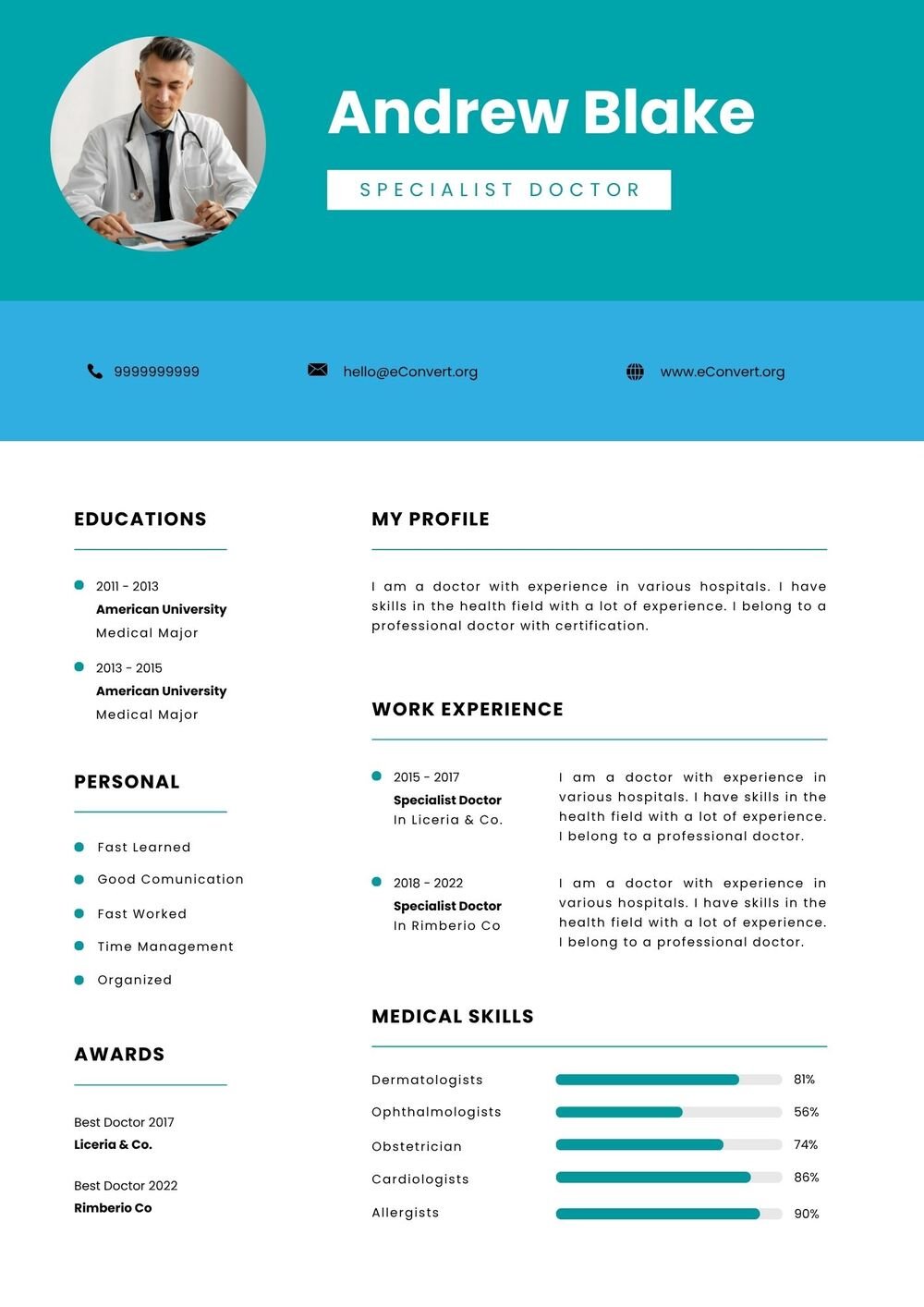 Specialist Doctor Resume