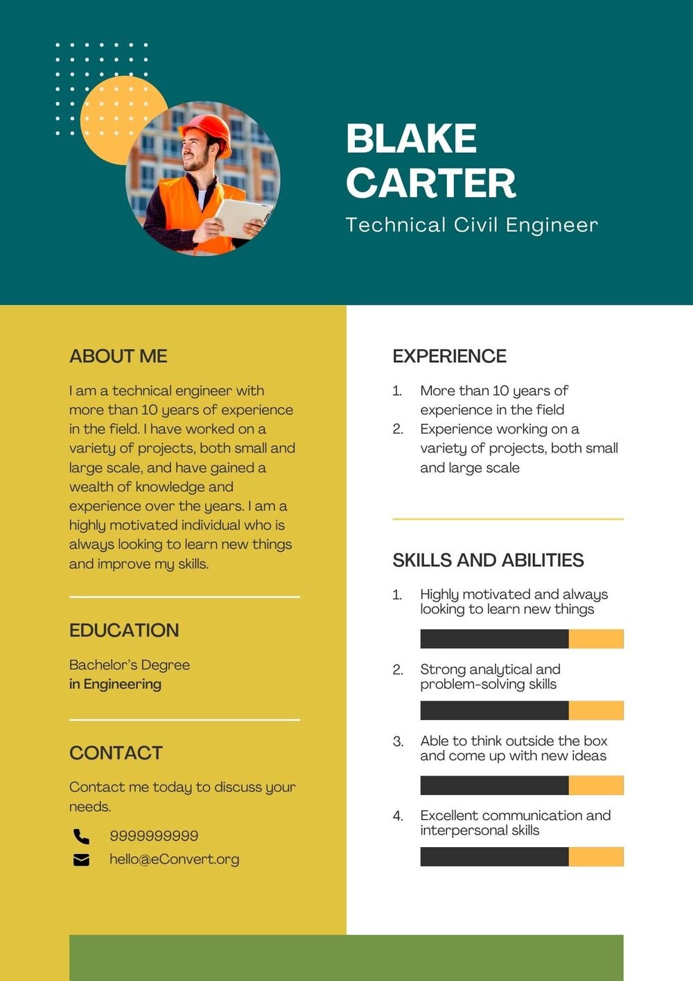 Technical Civil Engineer Resume