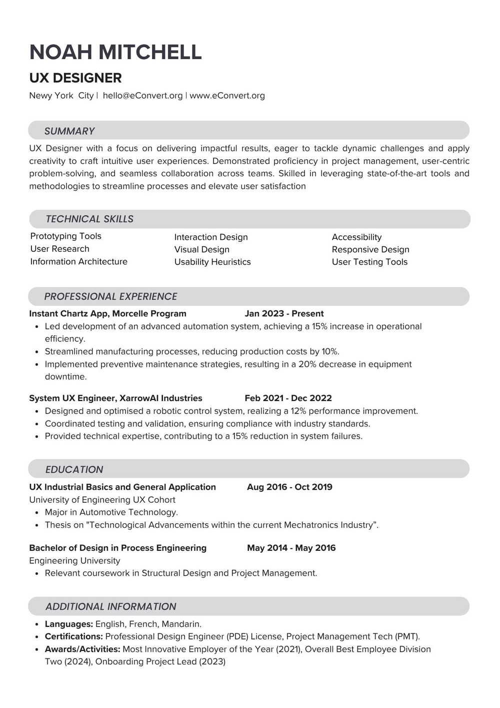 UX designer Resume