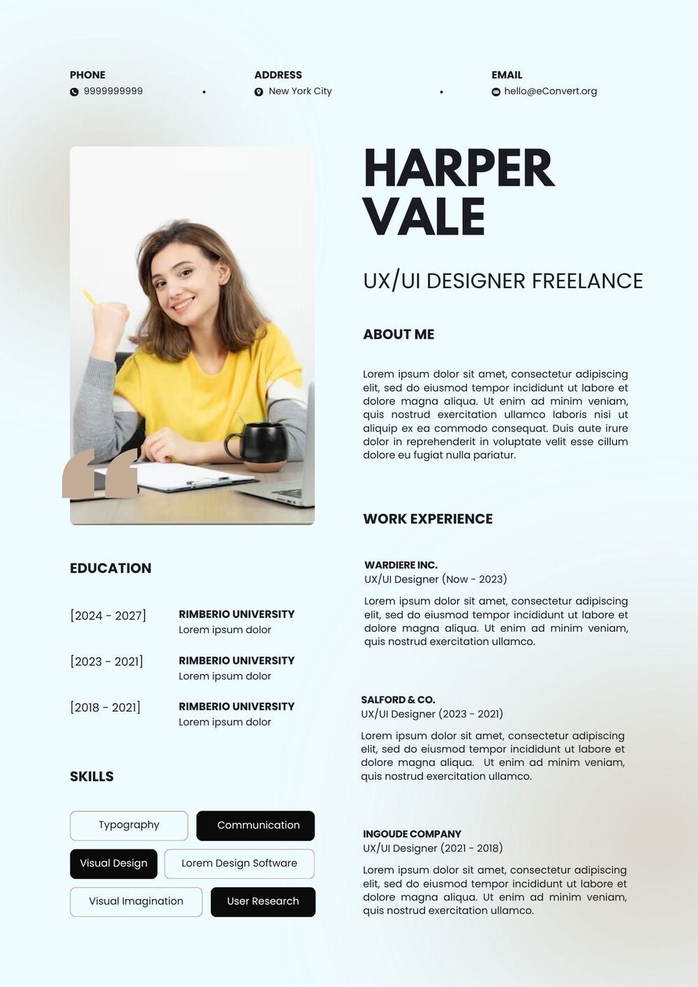 UXUI Designer Freelance Resume