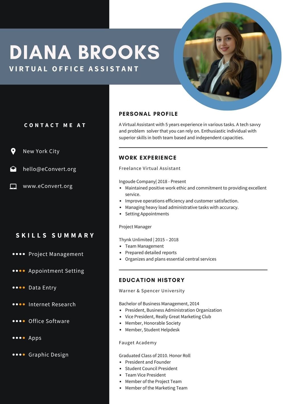 Virtual Office Assistant Resume