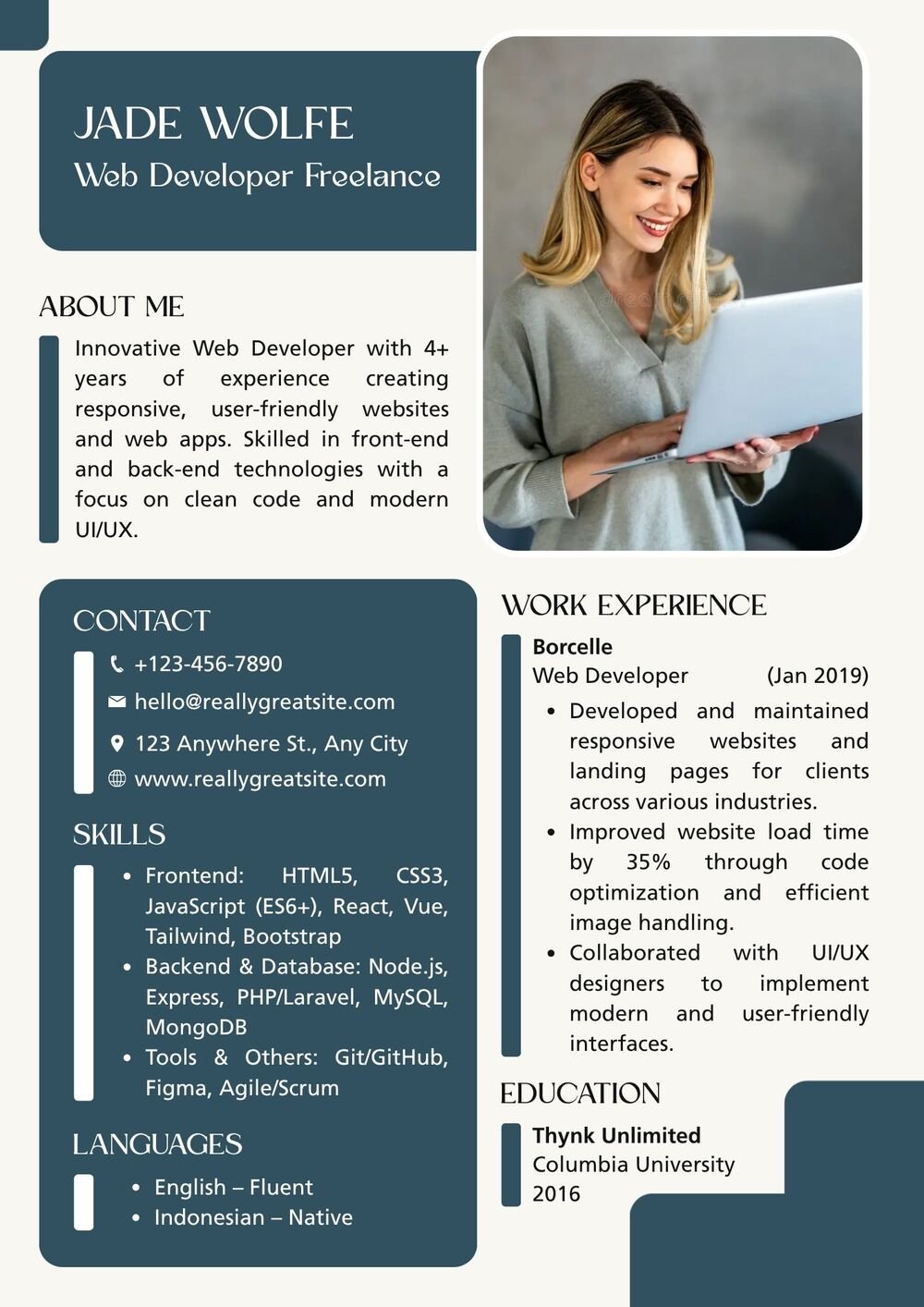 Web Developer Freelance Resume