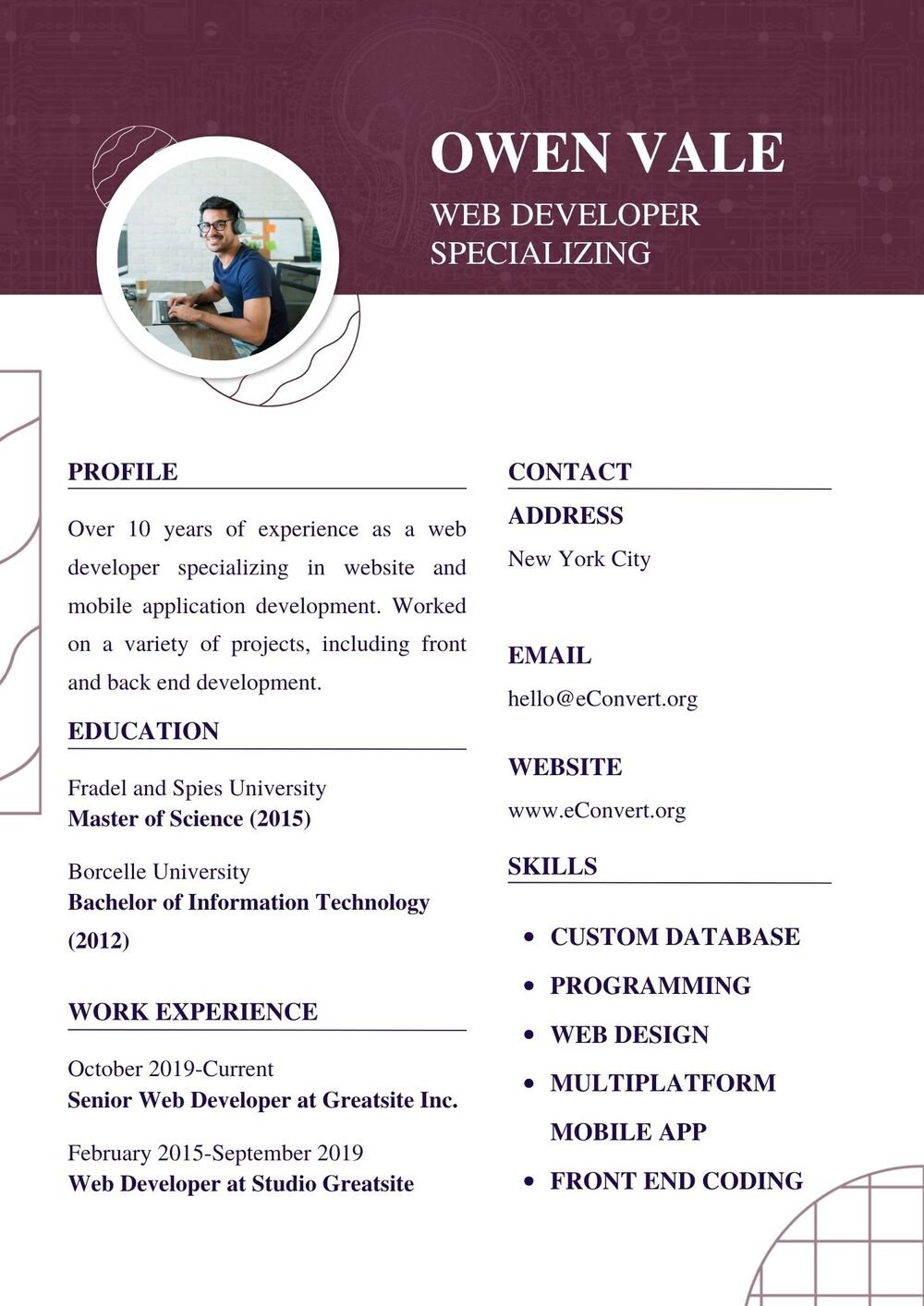 Web Developer Specializing