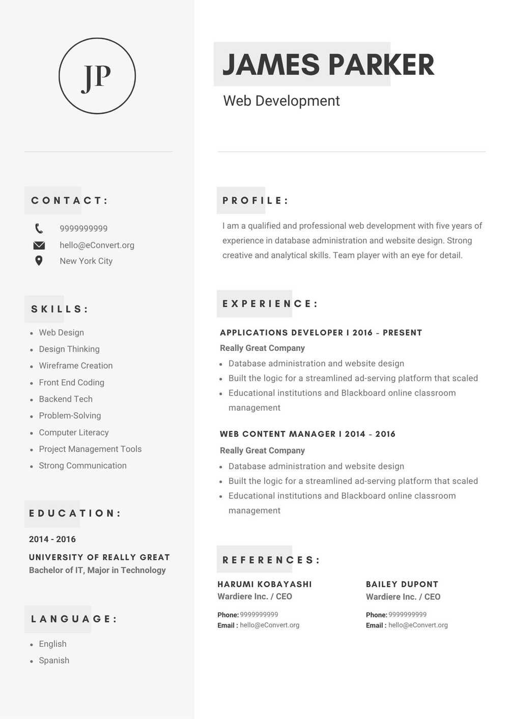 Web Development Resume