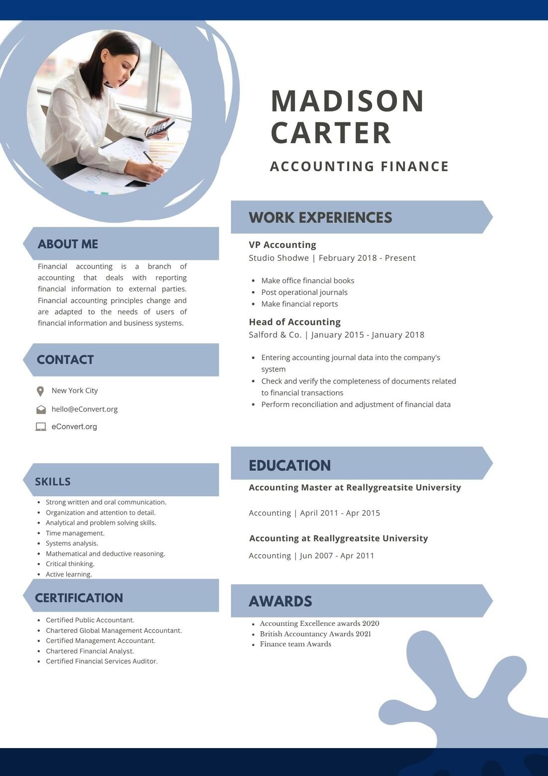 accounting finance Resume