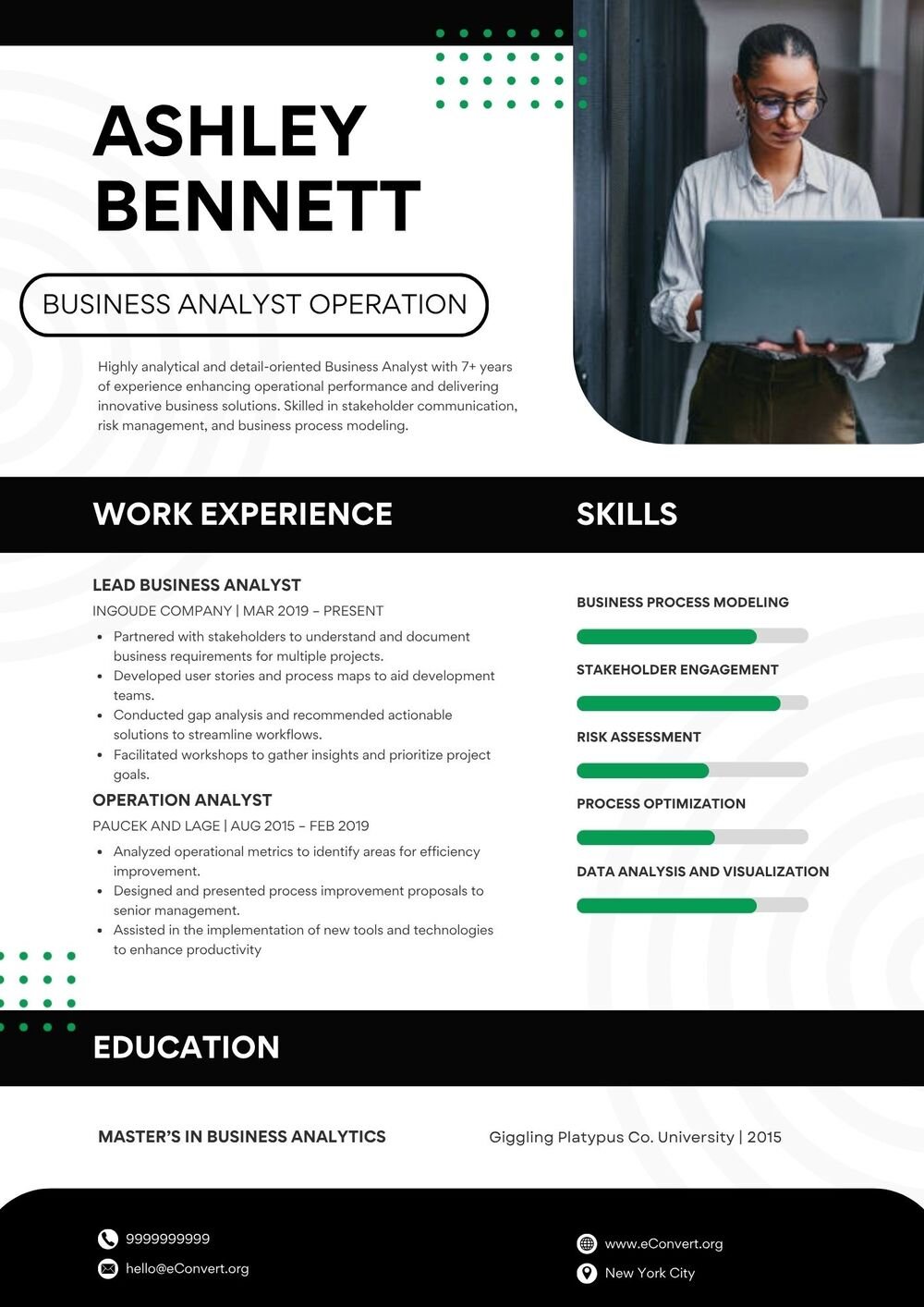 business analyst operation Resume