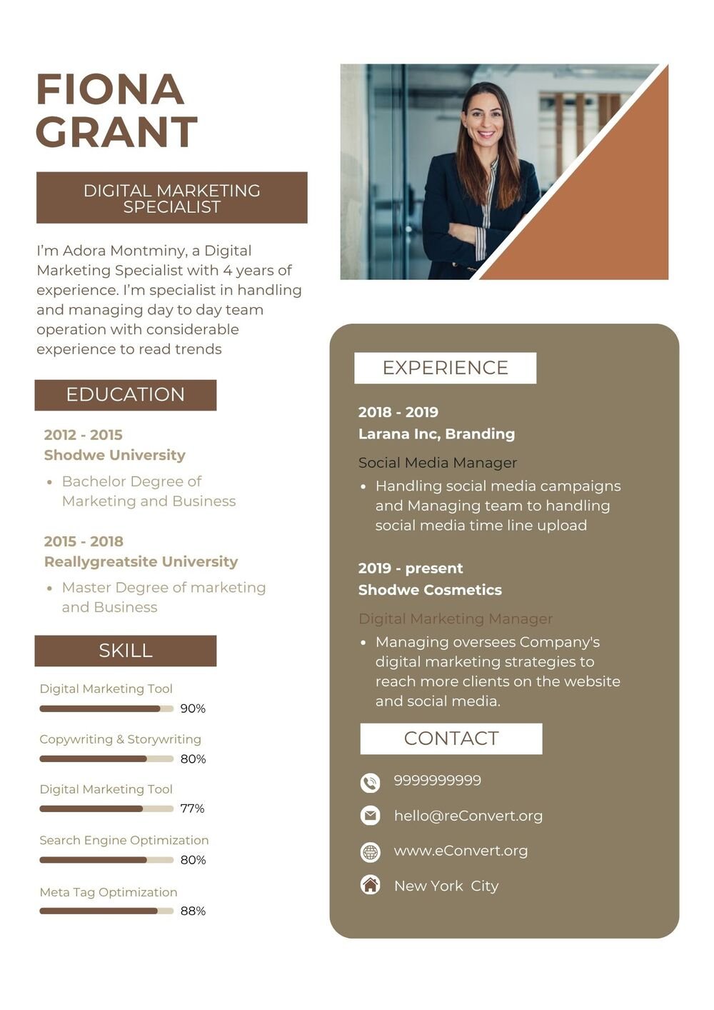 digital marketing specialist Resume For Girl