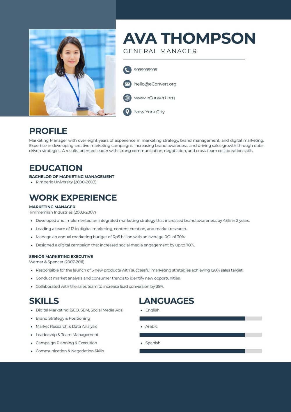 general manager Resume