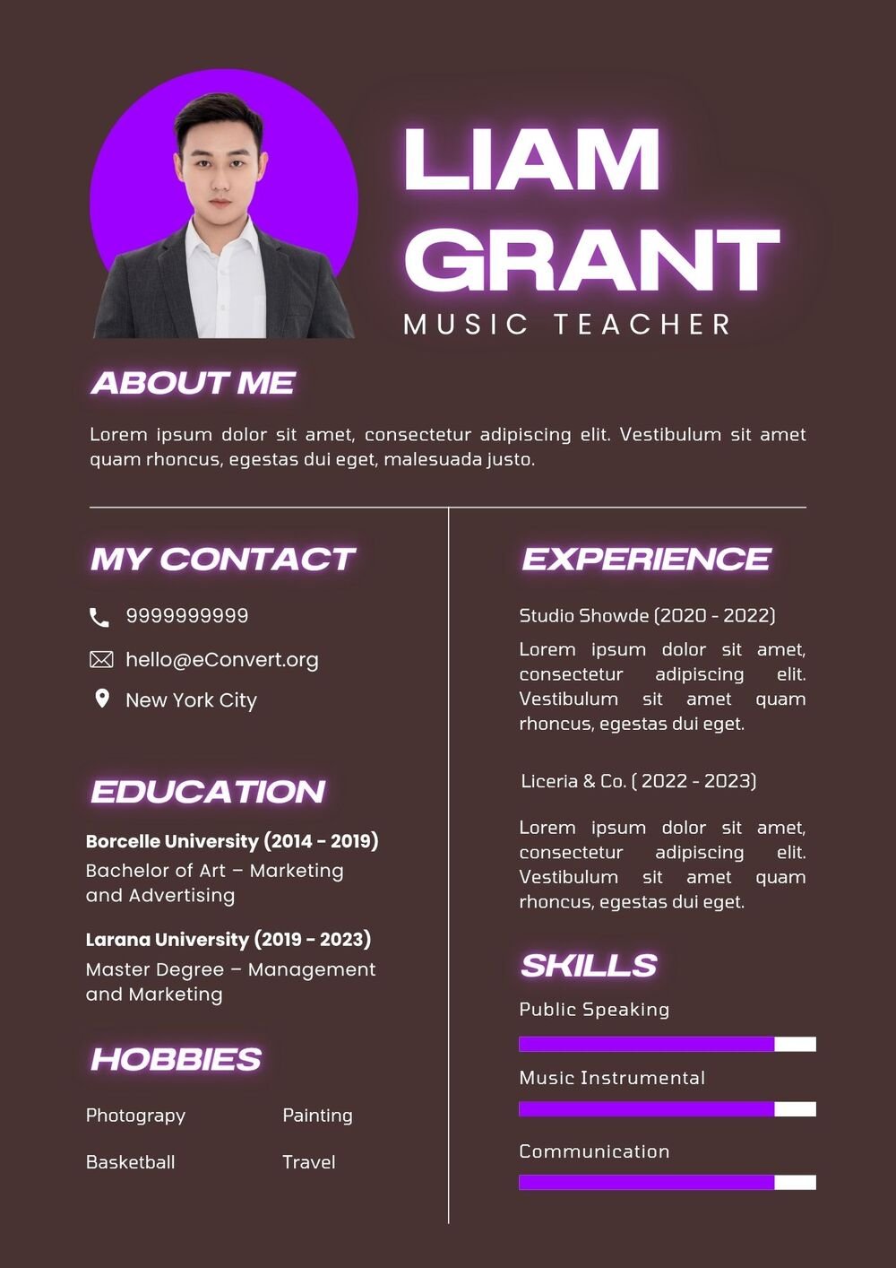 music teacher Resume
