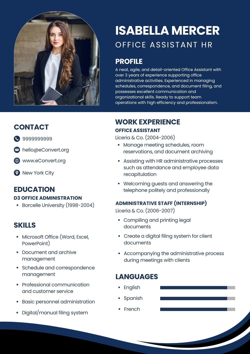 office assistant HR Resume