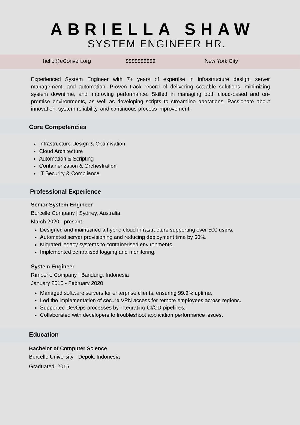 system engineer HR. Resume