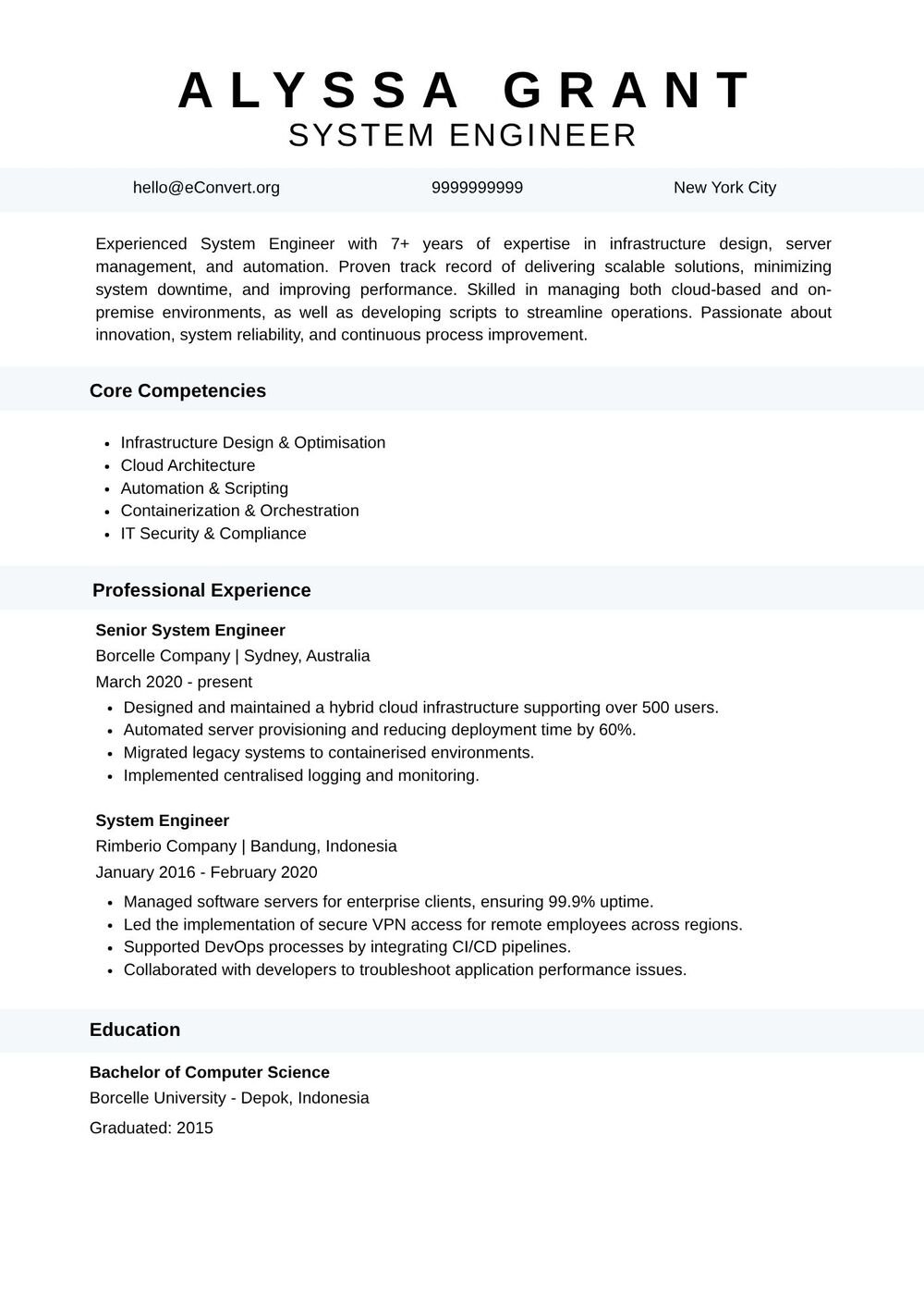 system engineer Resume