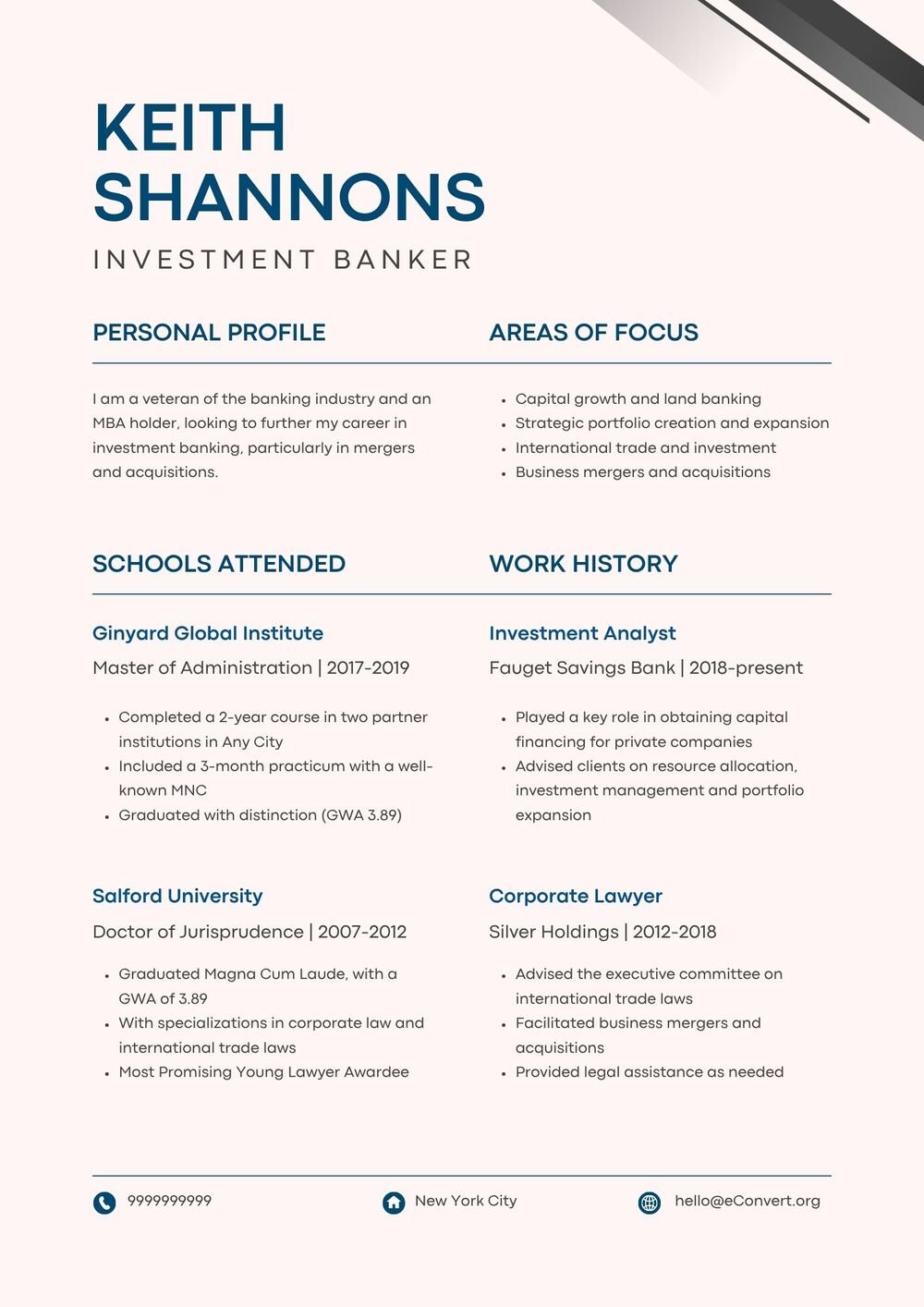 Resume Templates for Banking Jobs