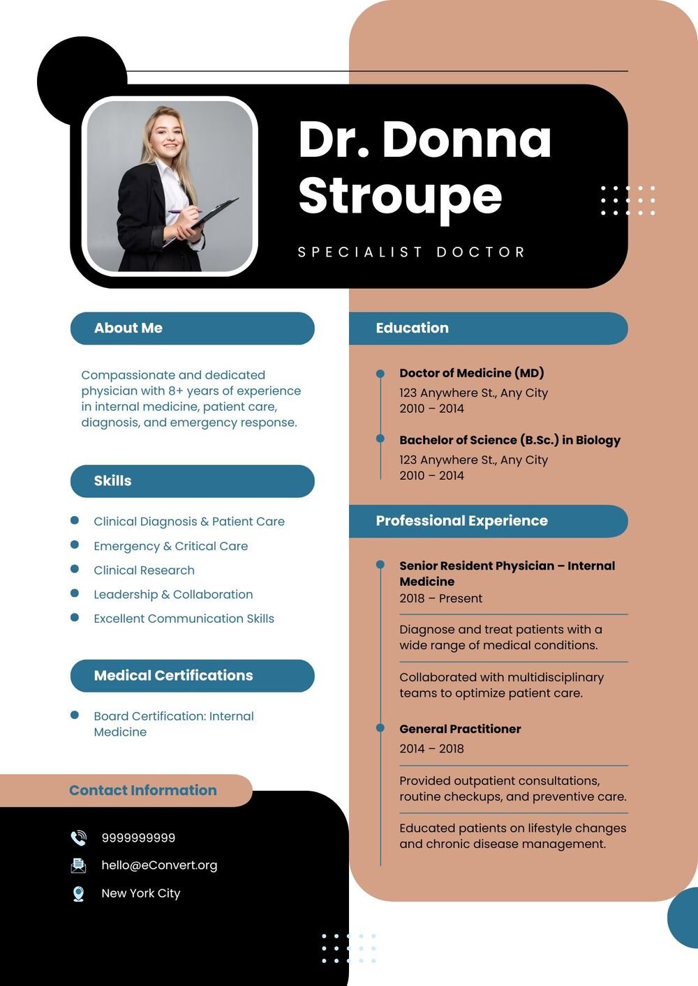Resume Templates for Doctors