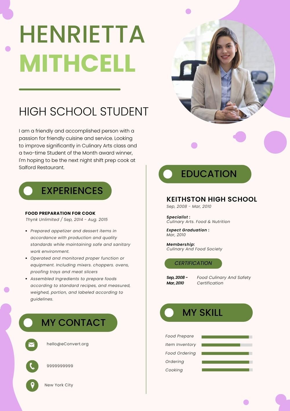 Resume Templates for High School Students