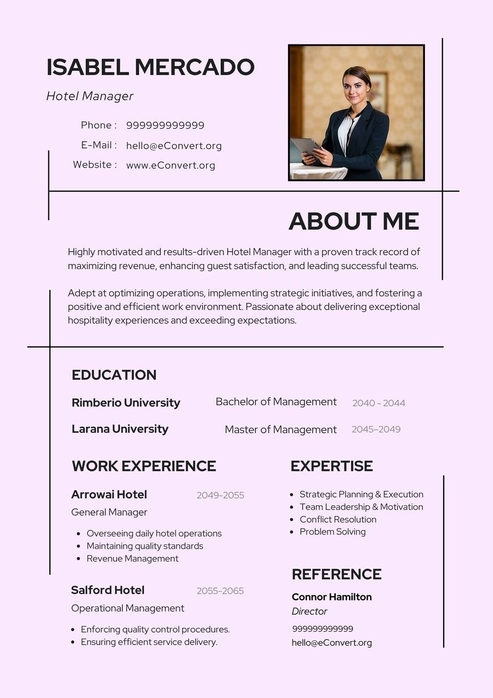 Resume Templates for Hotel Management