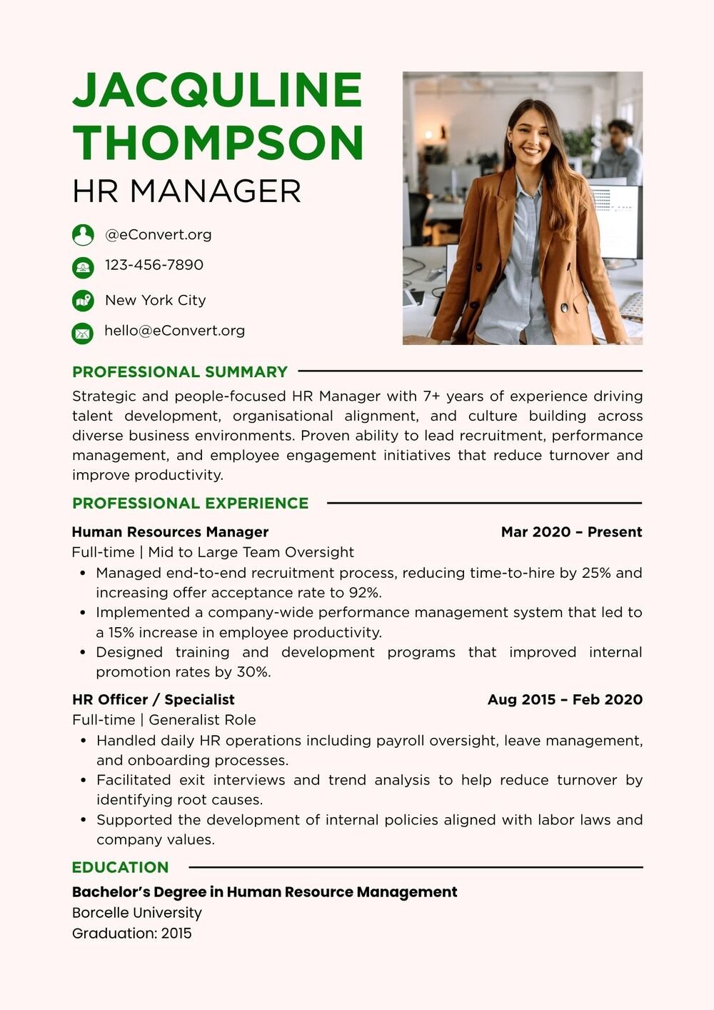 Resume Templates for Managers