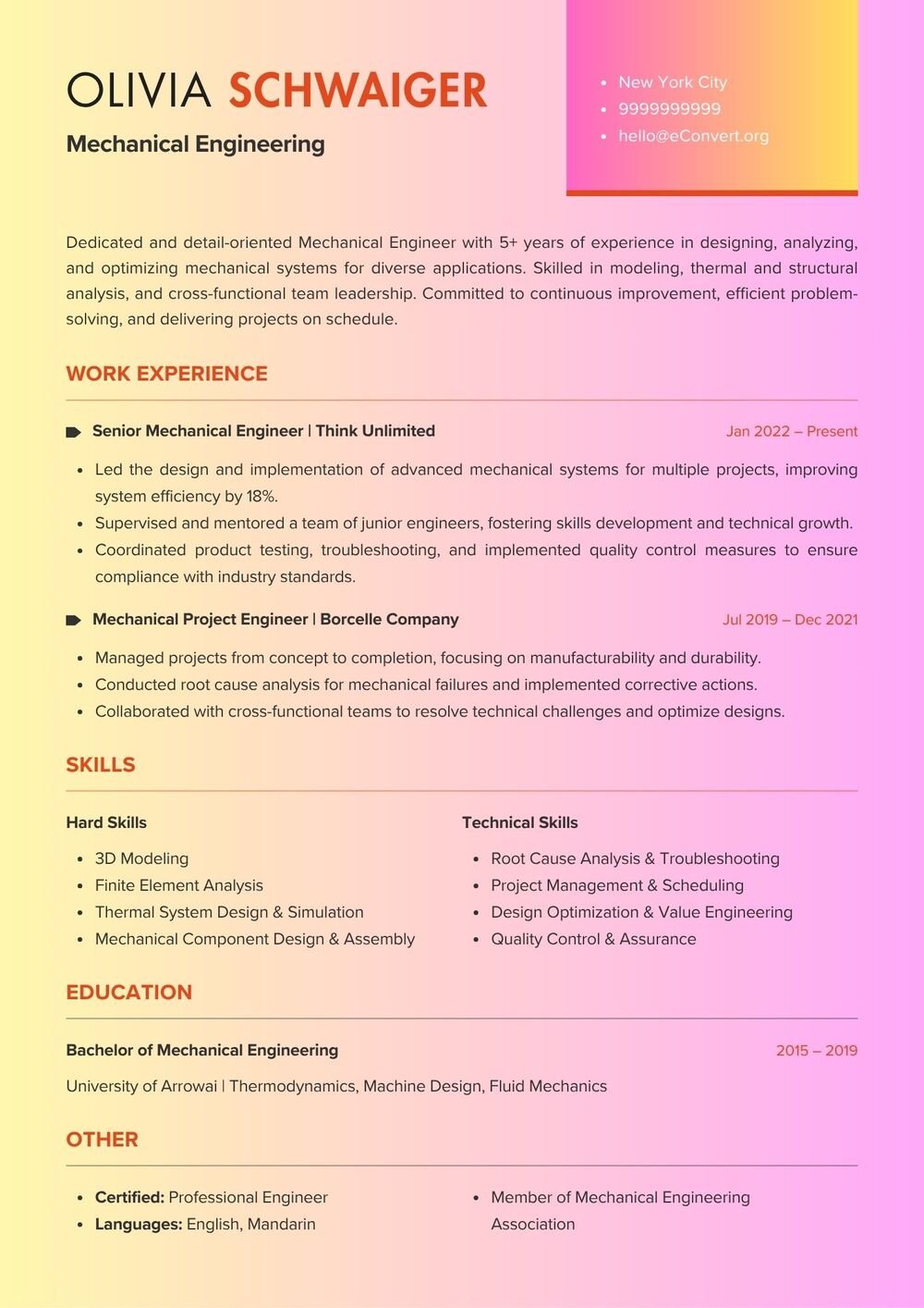 Resume Templates for Mechanical Engineers