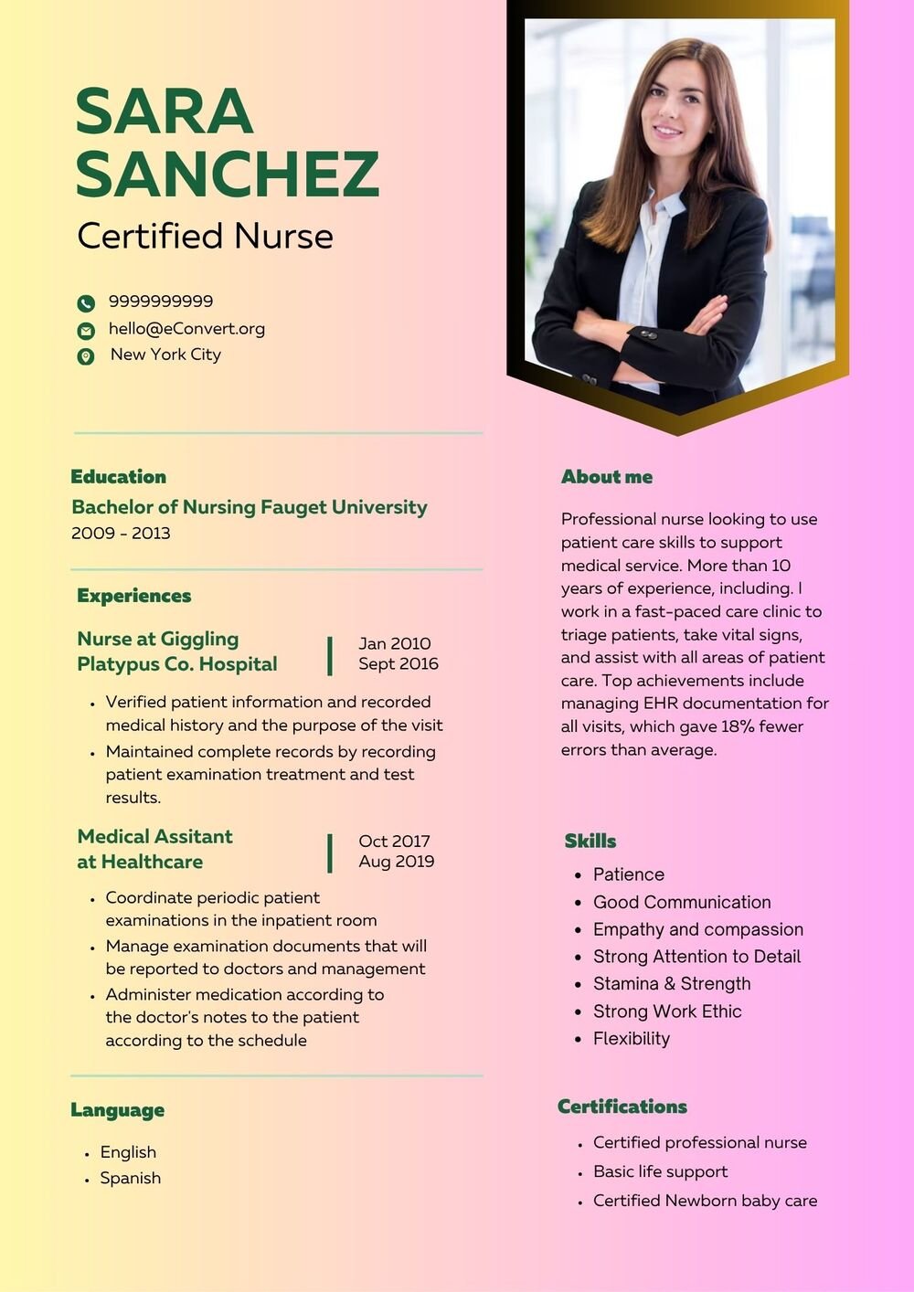 Resume Templates for Nurses
